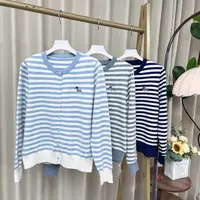 023女装毛针织衫时尚休闲百搭宽松条纹单排扣衬衣