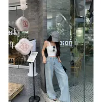 21DEGREES【布鲁克街头】洋气扣带小背心韩女浅色抽绳宽松牛仔裤