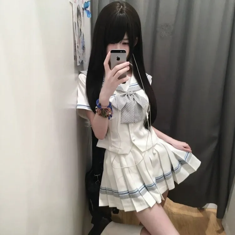 lulucake小栀白色水手服短袖收腰日系学院风JK制服套装原创正版夏