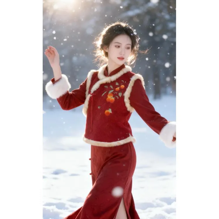 苏故里【好柿花生】新款过年拜年服加绒加厚改良版旗袍日常百搭气质