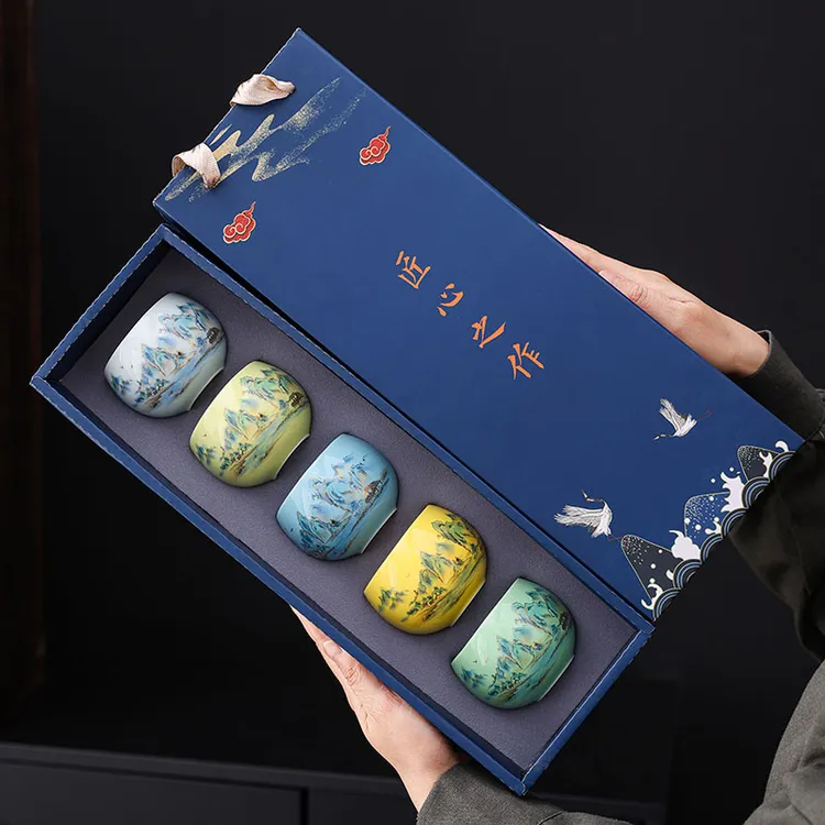 特价茶杯套装五个装家用客杯陶瓷茶碗主人杯家用陶瓷品茗杯礼盒装