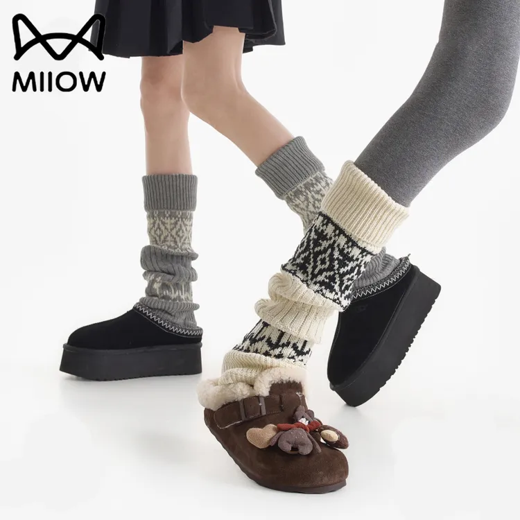 猫人袜套费尔岛保暖雪地靴腿套女日系百搭搭配打底裤针织堆堆袜套