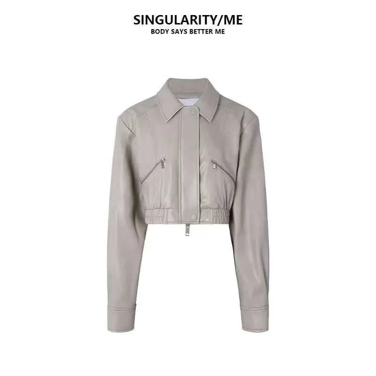 Singularity Me 9A 8311 百搭秋冬廓形气场短款翻领夹克皮衣外套