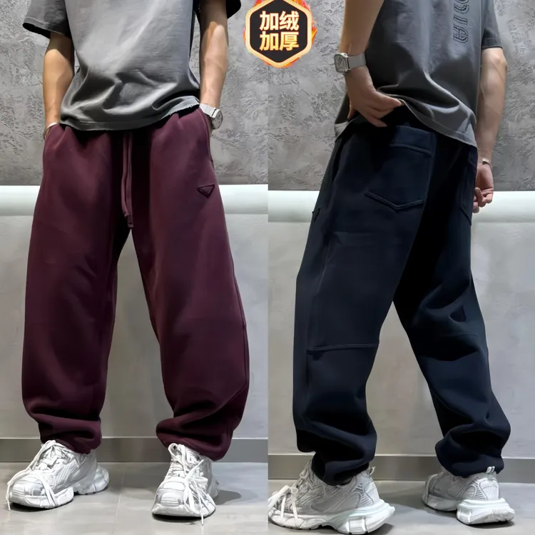 冬季新款磨毛加绒弯刀直筒休闲裤男美式高级感重磅保暖阔腿香蕉裤