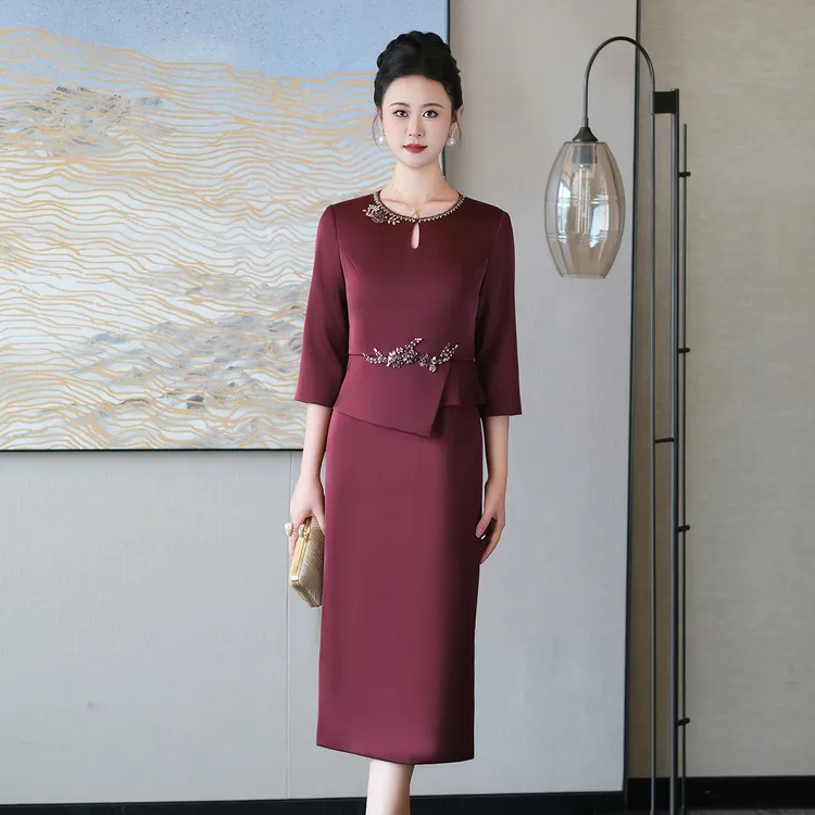 高端喜婆婆婚宴装2025秋新款喜妈妈婚宴装礼服平时可穿高贵连衣裙