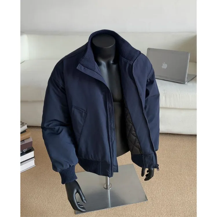 cleanfit藏蓝色飞行夹克棉服男春季薄款美式短款外套立领棉衣男生