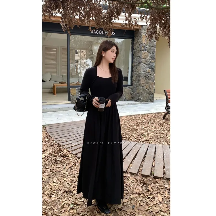 大婉酱微胖定制桃子【耀眼时刻】气质长袖法式修身大摆连衣裙1347X