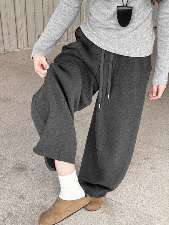 【云朵裤】秋冬新款弯刀阔腿裤女2025宽松慵懒风垂感显瘦云朵糯米裤