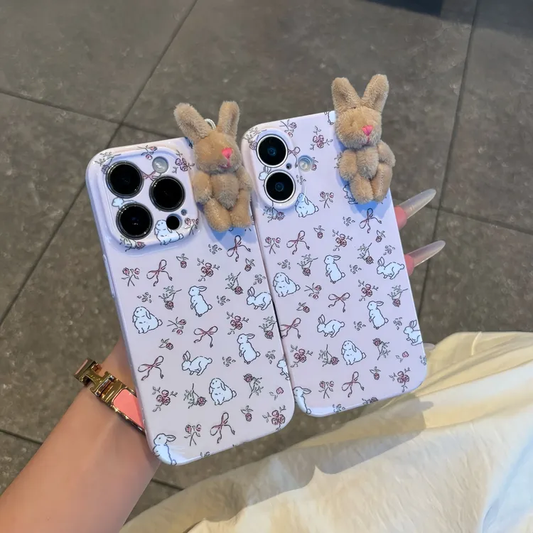 立体兔子蝴蝶结适用苹果17手机壳iPhone16华为vivo小米oppo女款11