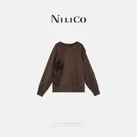 NILICO【花团锦簇】小众设计手工盘花新中式长袖女卫衣