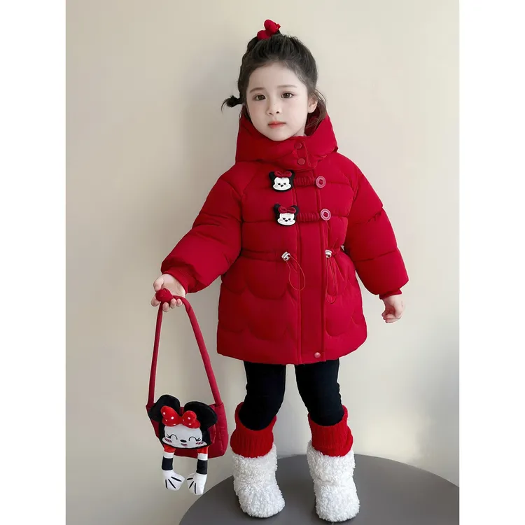 女童服冬装2025新款儿童冬季洋气加厚收腰棉衣宝宝加绒外套