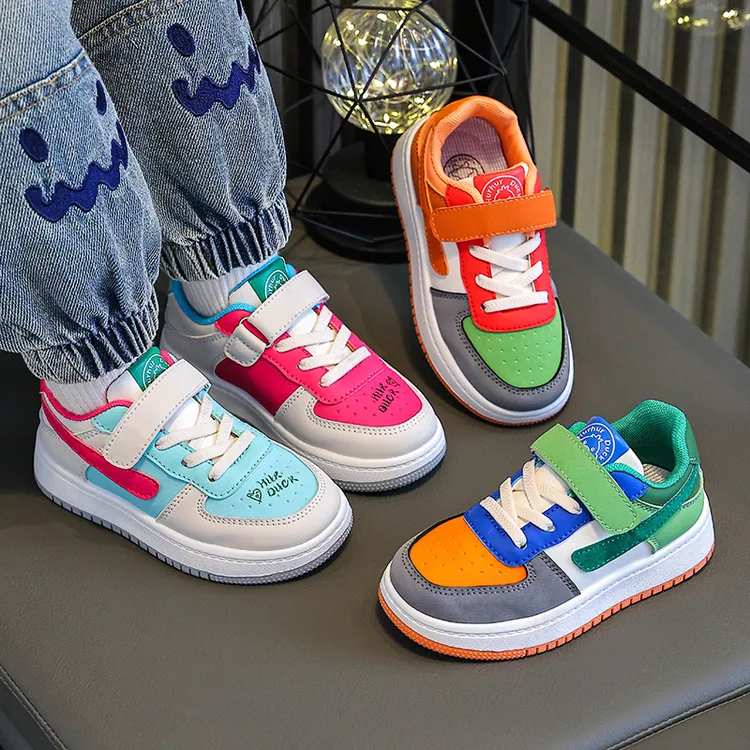 冬季儿童运动板鞋（加绒+单里皮面）鸳鸯鞋拼色男童女童鞋小孩鞋子