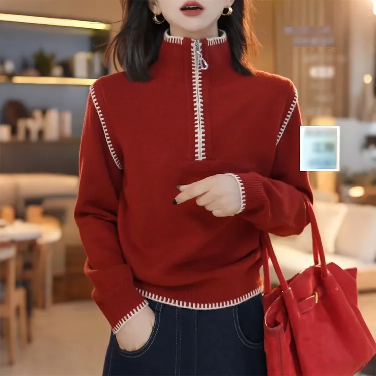 半拉链高领软糯打底毛衣女款2025新款秋冬爆款可外穿内搭针织上衣