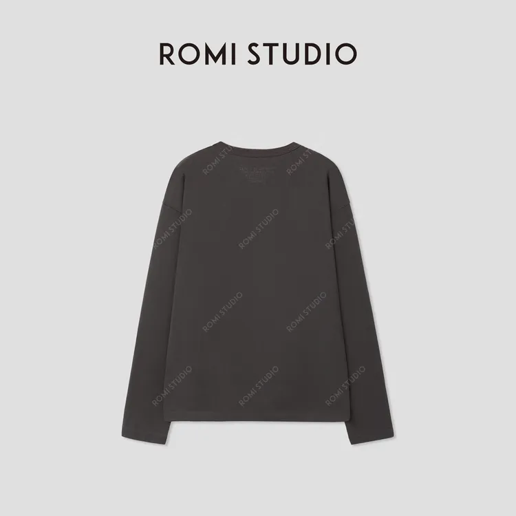 ROMI STUDIO“简约自然”棉质落肩廓形圆领长袖上衣T恤RWCASU5432