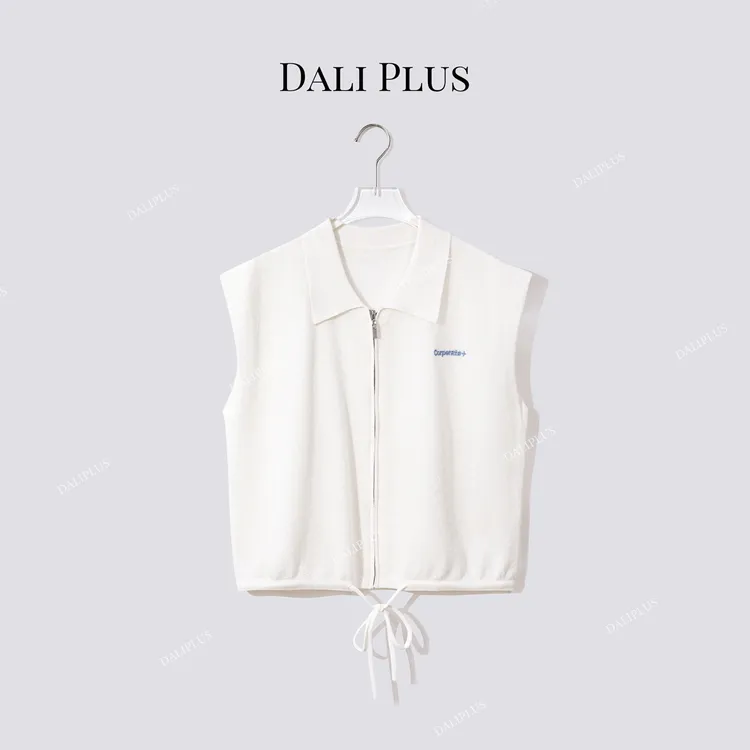 DALI PLUS翻领收绳上衣"经典条纹拉链无袖针织-D5CK2045