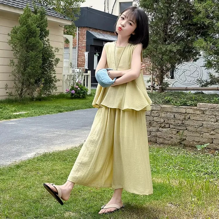 女童娃娃衫套装夏季2025新款儿童时髦韩系女孩无袖上衣裤裙两件套