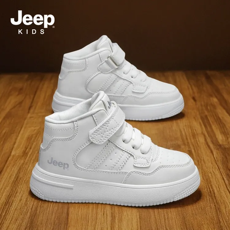jeep男童鞋子2025新款秋季魔术贴皮面高帮板鞋学生女童儿童运动鞋