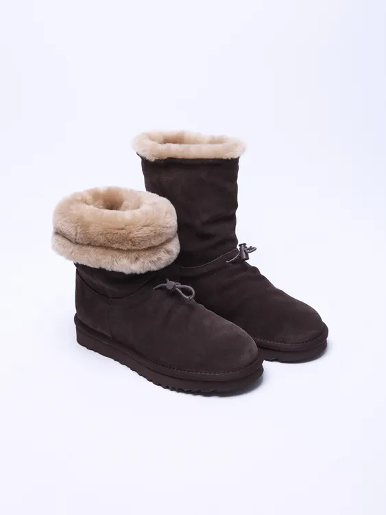 【XBOSS】冬季加绒保暖牛反绒抽绳羊毛雪地靴女马丁靴女春秋单靴