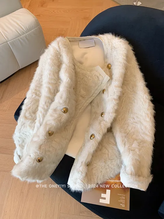 高级感仿皮草皮毛一体外套女2025冬季新款名媛气质毛绒绒短款上衣