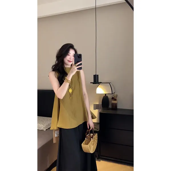 法式休闲无袖背心阔腿裤套装女2025超火夏日慵懒松弛感穿搭一整套