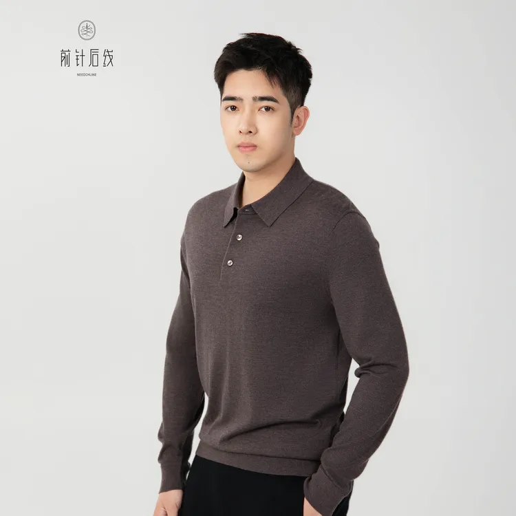 100%纯羊绒衫男士秋冬翻领长袖品质男装POLO衫商务保暖男款机洗