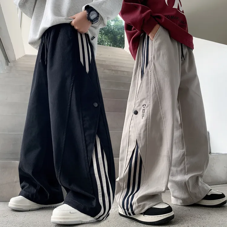 男童裤子春秋款纯棉秋装季直筒儿童工装长裤中大童黑色胖孩初中生