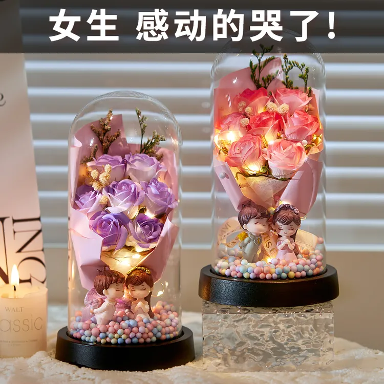 永生花玫瑰花束小夜灯送女友女生老婆闺蜜浪漫表白情人节生日礼物