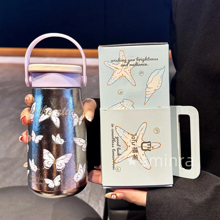 繁花纯钛保温杯女生高颜值吸管杯高端泡茶钛杯生日礼物网红水杯