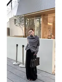 【duidui】设计感高领钮扣披肩毛衣·圆领软糯显瘦保暖上衣配披肩