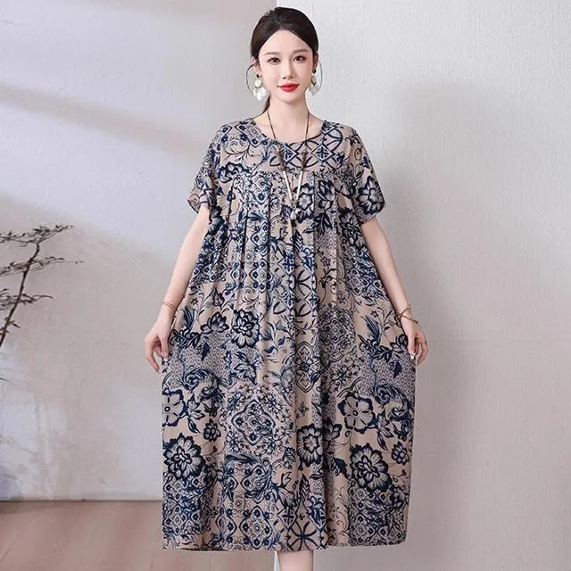 中老年棉绸连衣裙女夏季新款大码高端妈妈睡裙外穿人造棉裙子