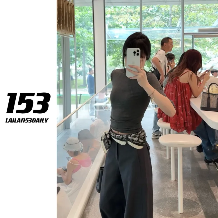 【153的日常】中袖面膜T恤小个子女生秋季极简通勤穿搭修身25QT1564