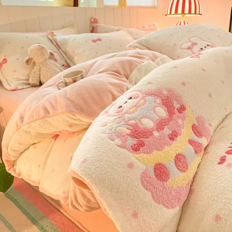 高克重雪花绒四件套牛奶绒冬季加绒被套床单被罩学生宿舍三4件套