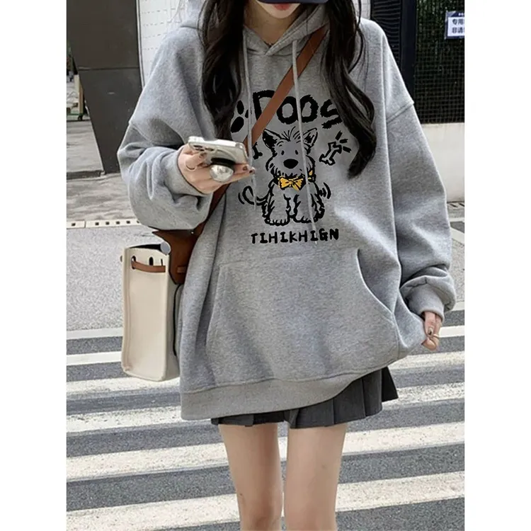 初秋穿搭连帽卫衣女2025春秋新款韩系慵懒风学生冬装加绒加厚外套
