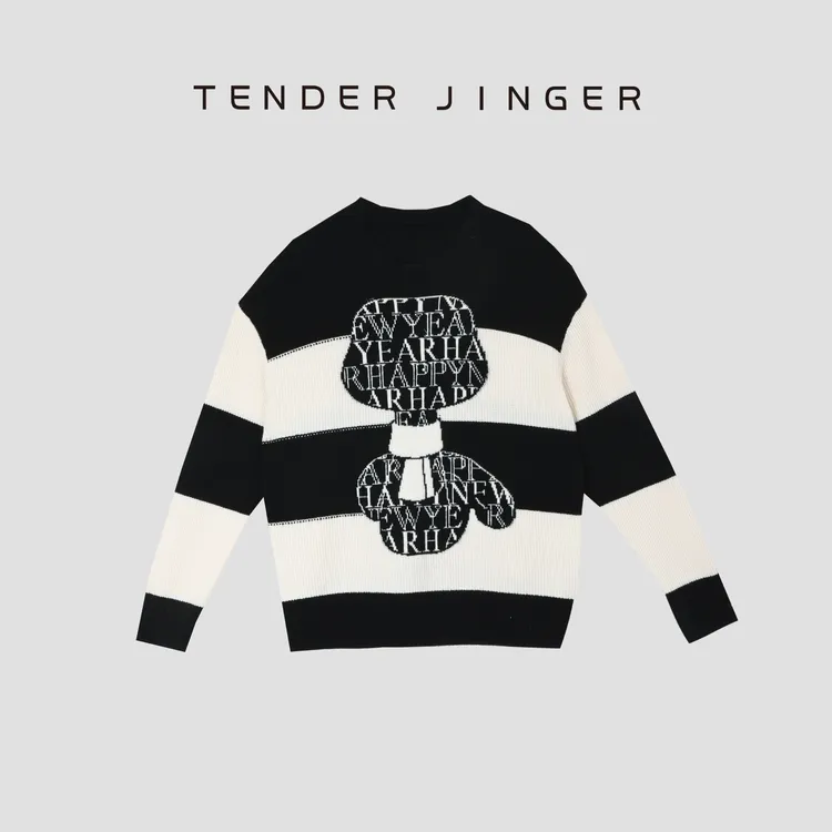 Tender Jinger【黑标】圆领宽松软糯条纹针织毛衣T53FSS41439