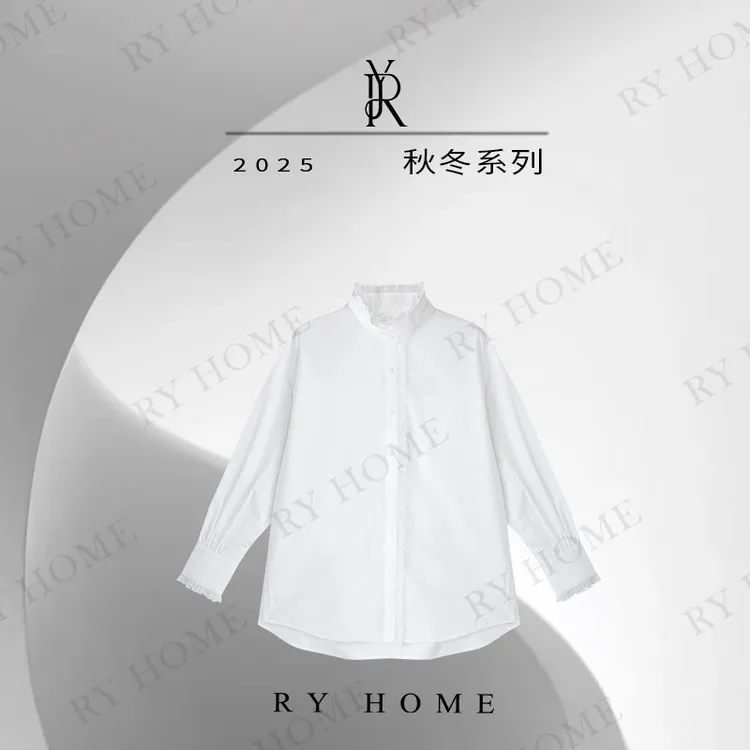 【容雨RYHOME】100%棉时尚高级感蕾丝花边衬衫253C1565