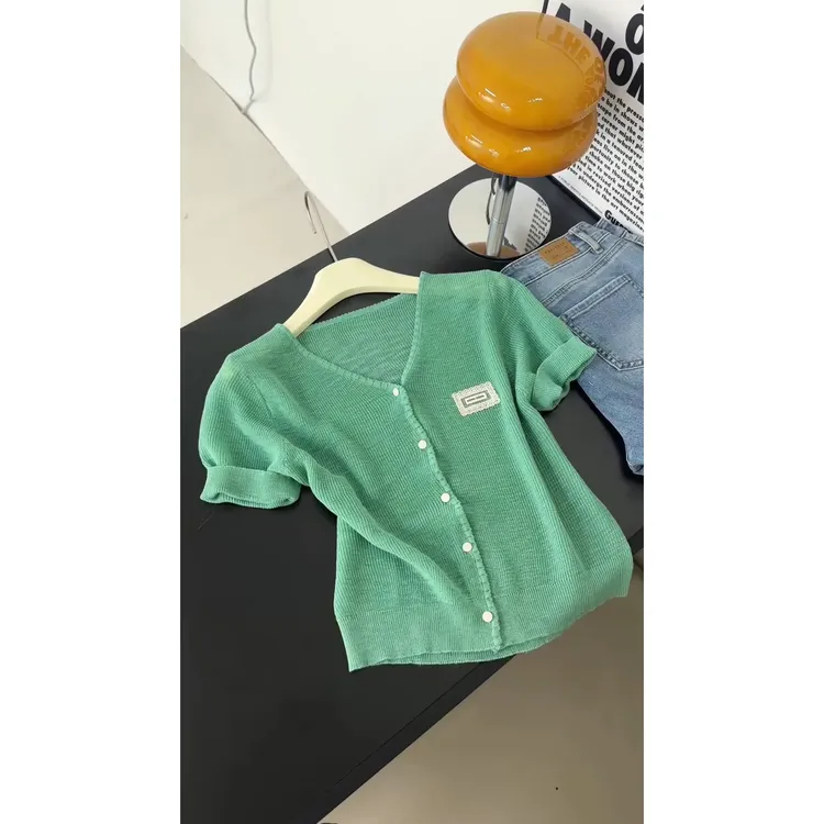 2025新款夏季薄款冰丝短袖t恤女爆款超好看独特漂亮薄纱正肩上衣