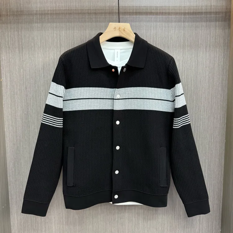  高品质翻领拼接针织毛衣外套修身百搭上衣（3603）