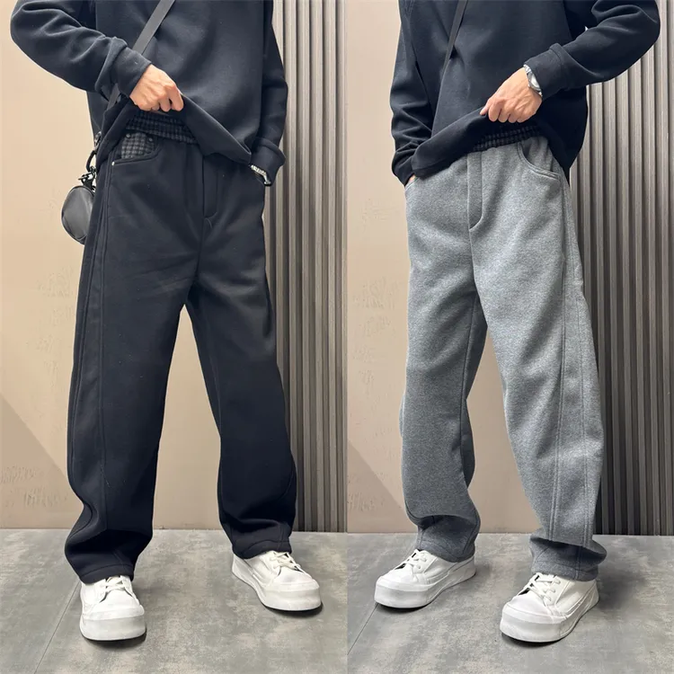 潮流宽松简约舒适休闲阔腿裤2025冬季加绒加厚美式痞帅时尚直筒裤