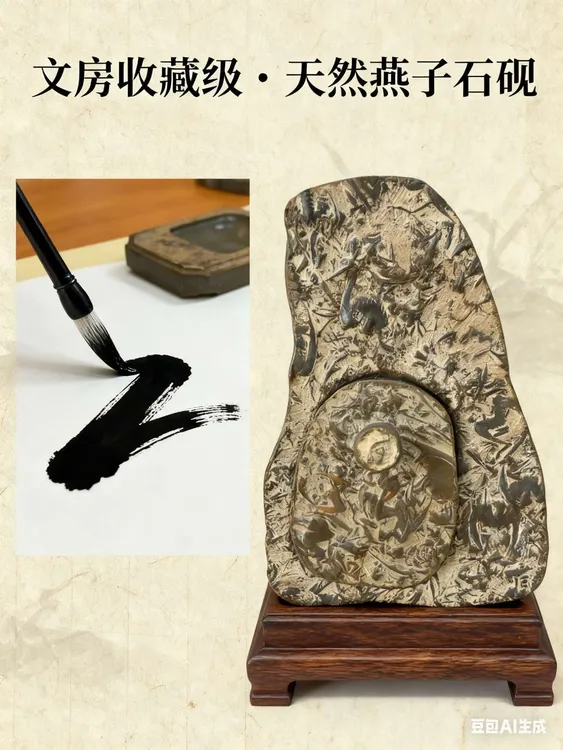 天然燕子石砚台 三叶虫化石砚台 书画专用 齐鲁名砚收藏款