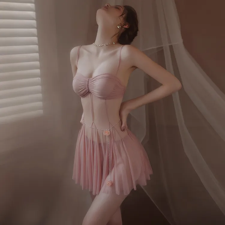 今夕何夕新款法式性感睡衣女士纯欲风高级感网纱透视吊带诱惑睡裙