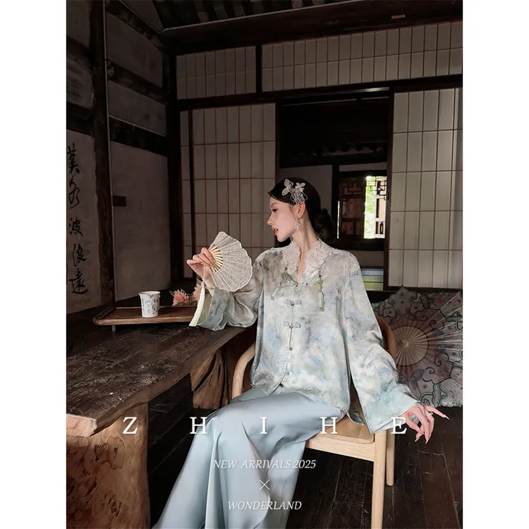 无艳一禾【苔花渡】国风原创100人丝提花拼花边外套+缎面半裙