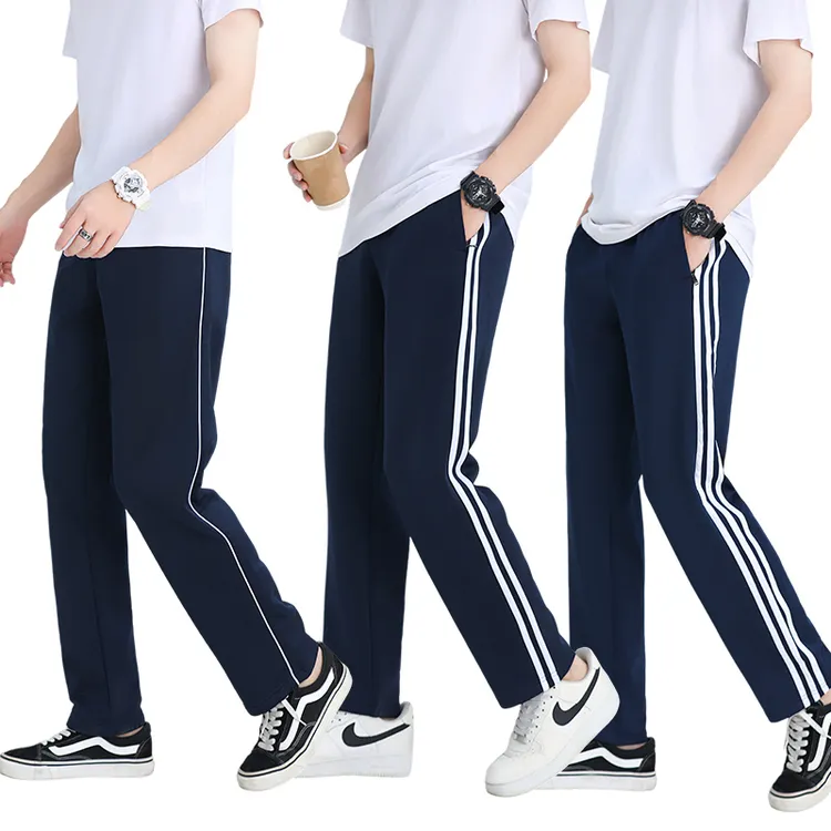 校服裤子冬季加绒藏青色一道杠保暖直筒学生运动裤初中小学高中生