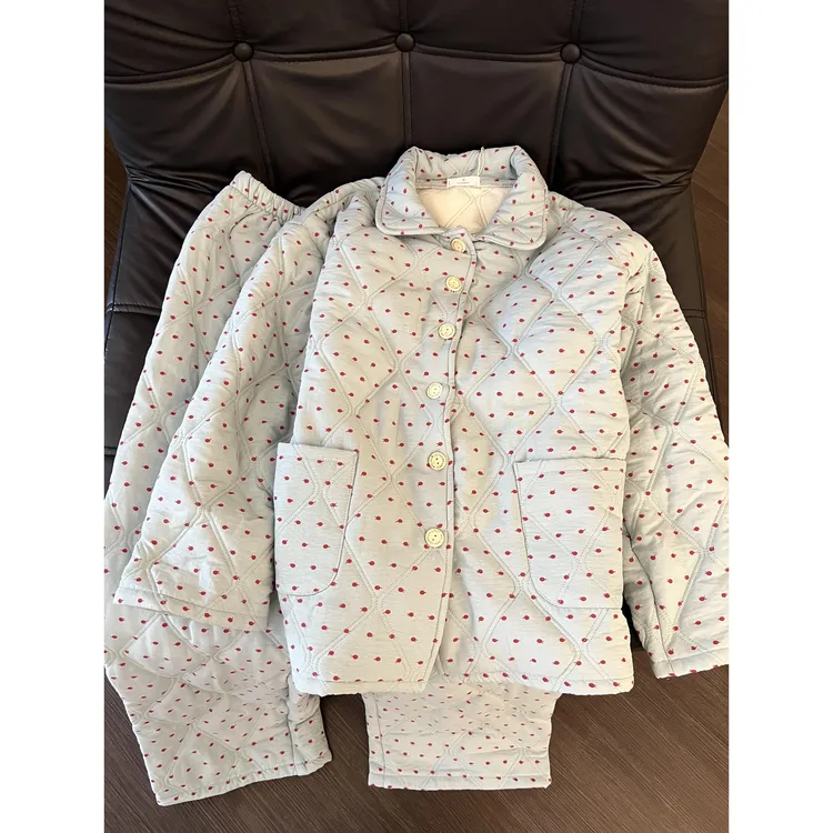 韩版棉服波点夹棉睡衣女秋冬季新款加厚棉袄保暖居家服套装可外穿