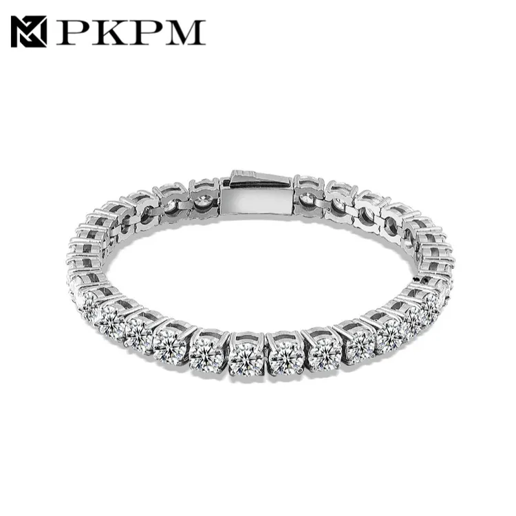 钛钢莫桑石手链 网球链手链健身运动洗澡不掉色满钻欧美手链情侣