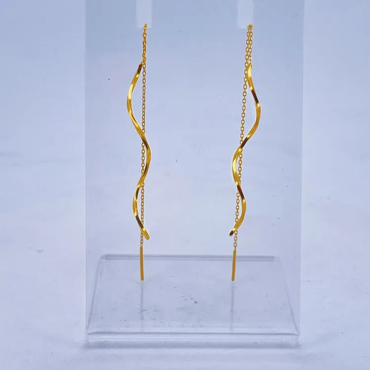 足金999 黄金波浪金耳线5G工艺*