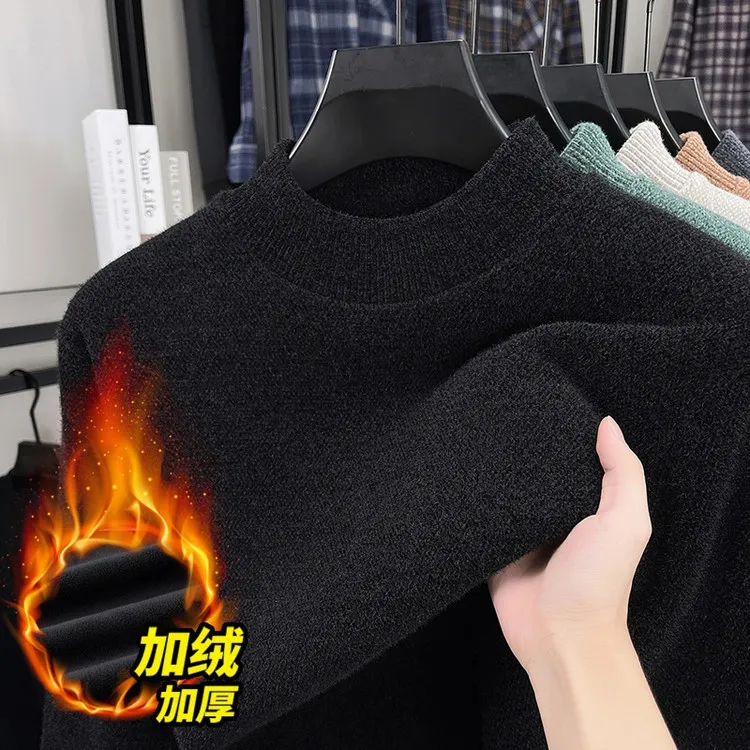 2025年冬季男士针织衫毛衣圆领套头加绒加厚保暖百搭长袖
