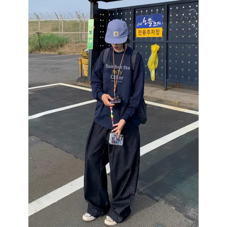 YWBY秋季重磅纯棉宽松长袖t恤女星星印花休闲风韩版内搭圆领上衣
