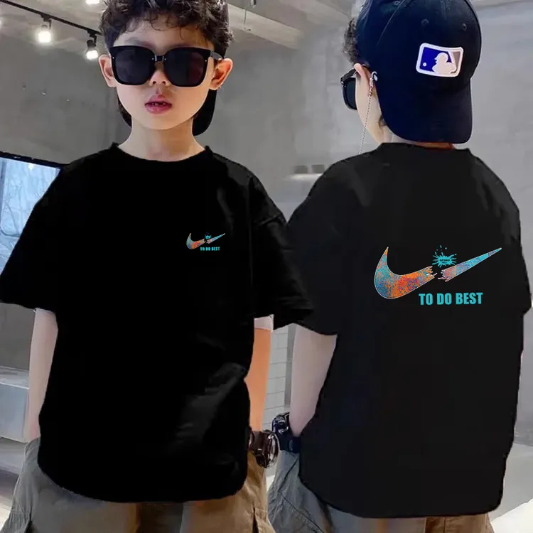 【100%纯棉】男童t恤短袖潮流新款儿童中大童男孩上衣半袖字母印花