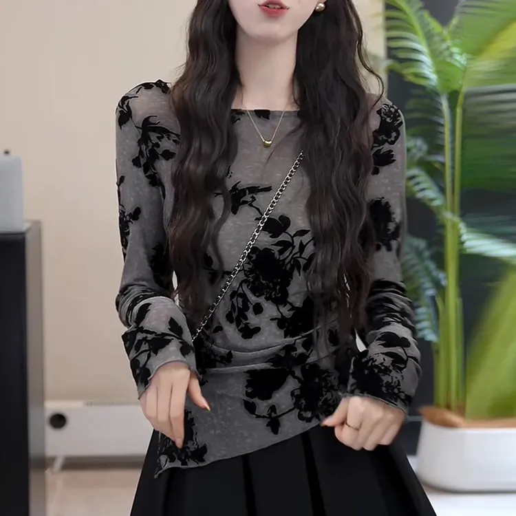 不规则下摆开叉长袖t恤女2026春秋新款小众修身显瘦内搭打底上衣