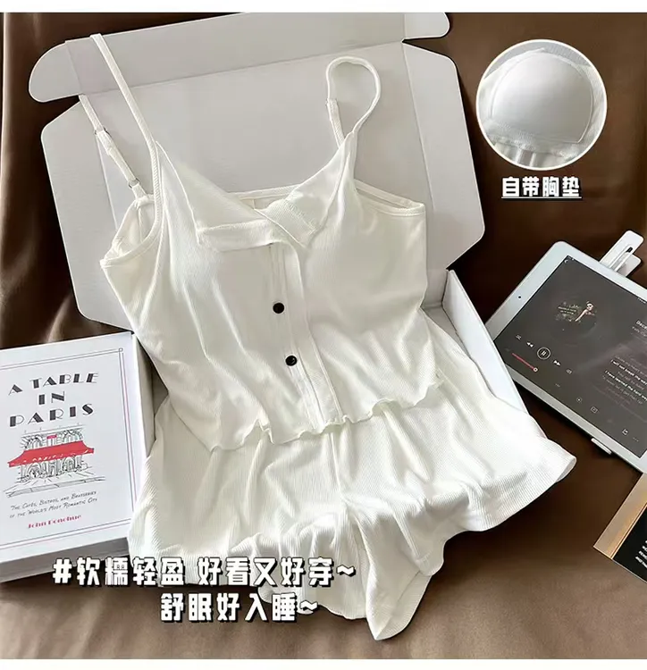 女士夏季带胸垫莫代尔吊带短裤睡衣宽松甜美薄款家居服
